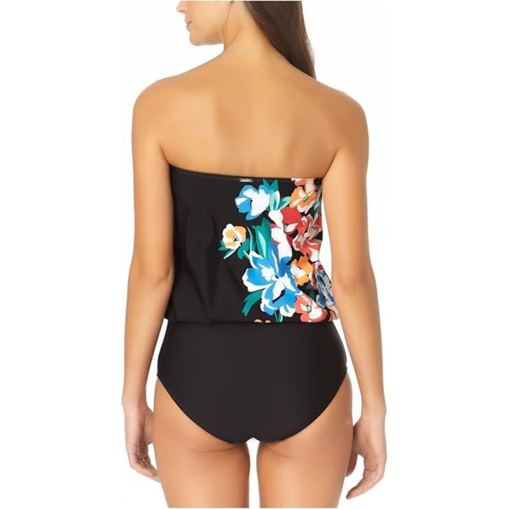 Anne Cole Strapless Floral One-Piece Swimsuit Women’s Black Swimwear - Picture 3 of 11